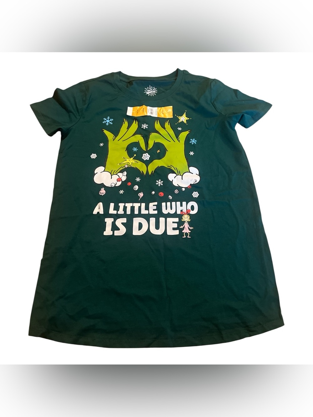 Green Grinch 'A Little Who Is Due' Maternity Tee size Large 12/14
